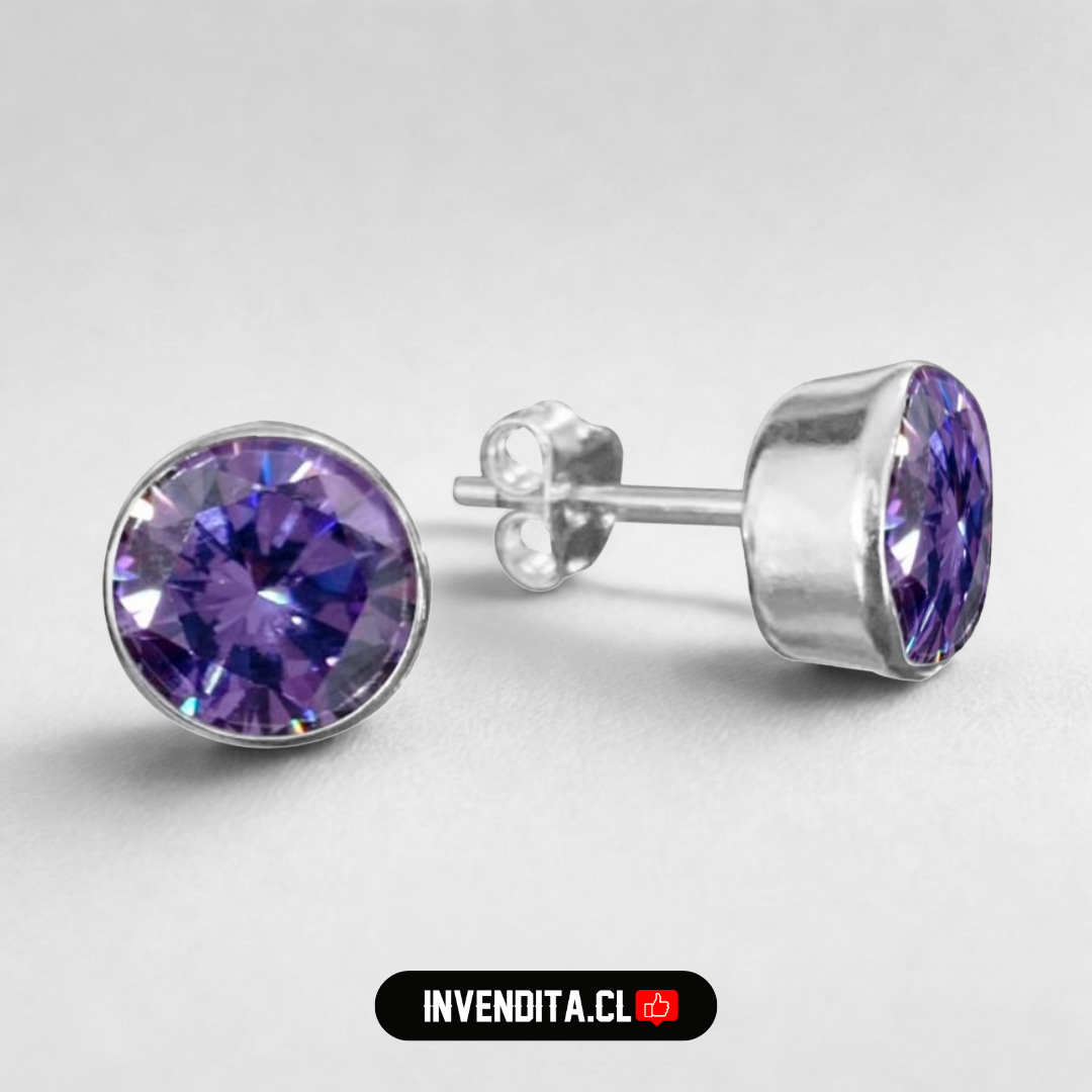 Aros de plata 925 circón morado