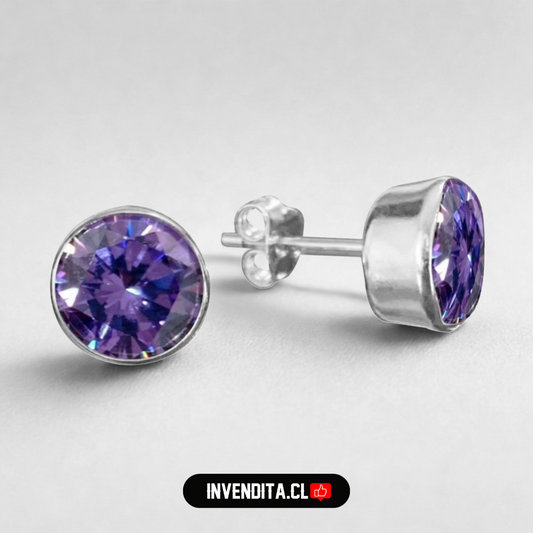 Aros de plata 925 circón morado