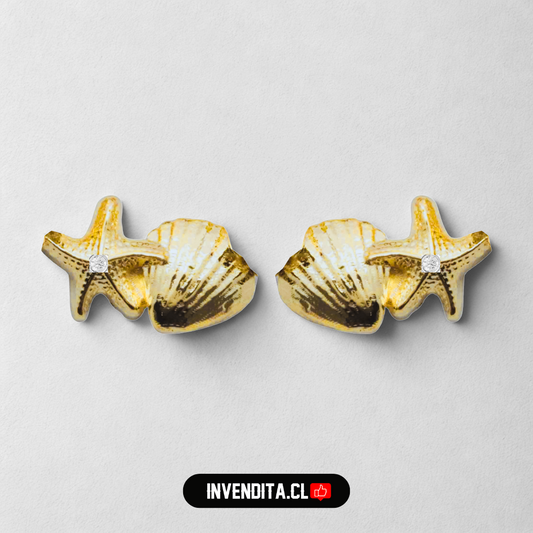 Aros enchapados en oro para niños con tope diseño estrellita y concha