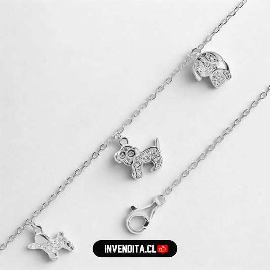 Pulsera de plata 925 diseño perritos con circones