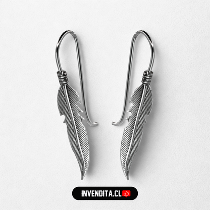 Aros de plata 925 diseño pluma