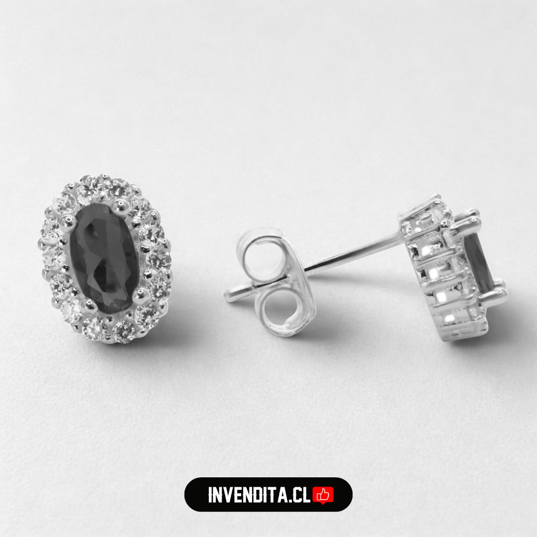 Aros de plata 925 estilo lady circón Ónix