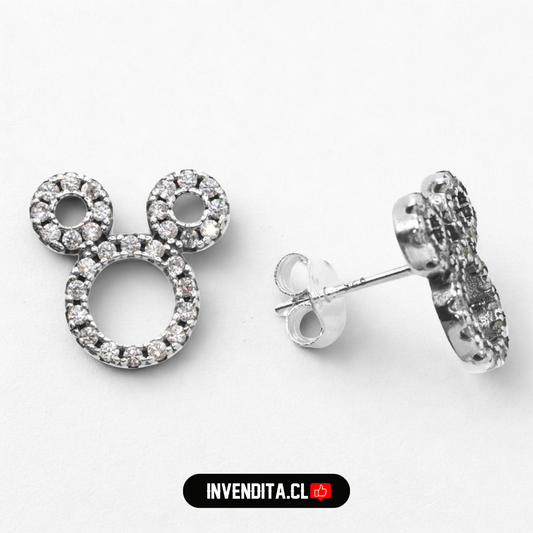 Aros de plata 925 estilo Mickey Mouse con circones