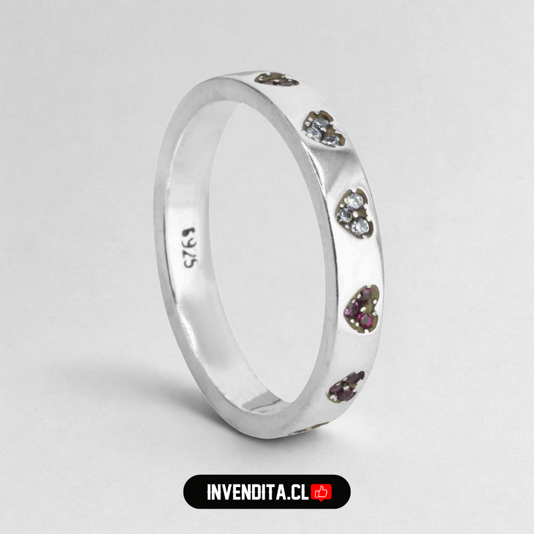 Anillo de plata 925 estilo banda con circones de colores