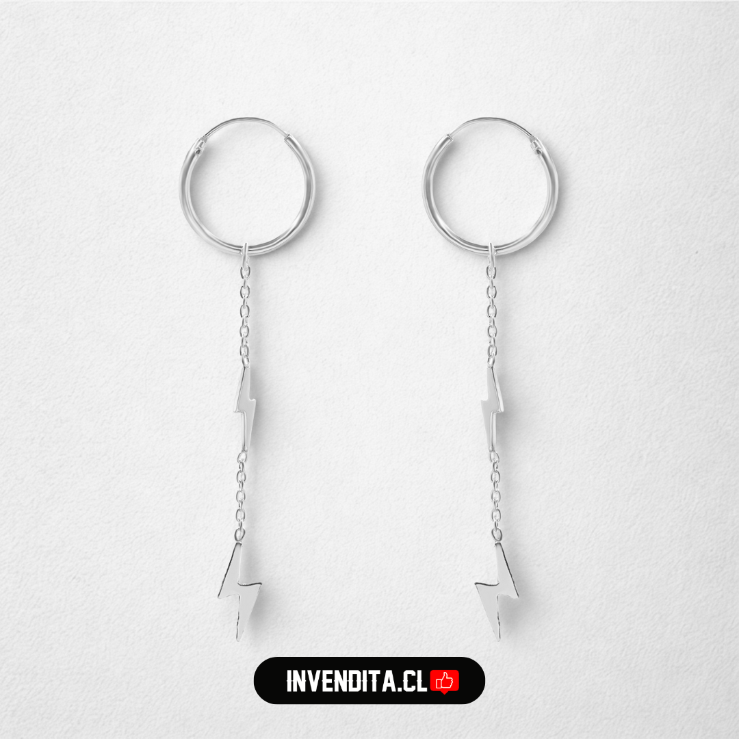 Aros de plata 925 argollas con cadena y rayos