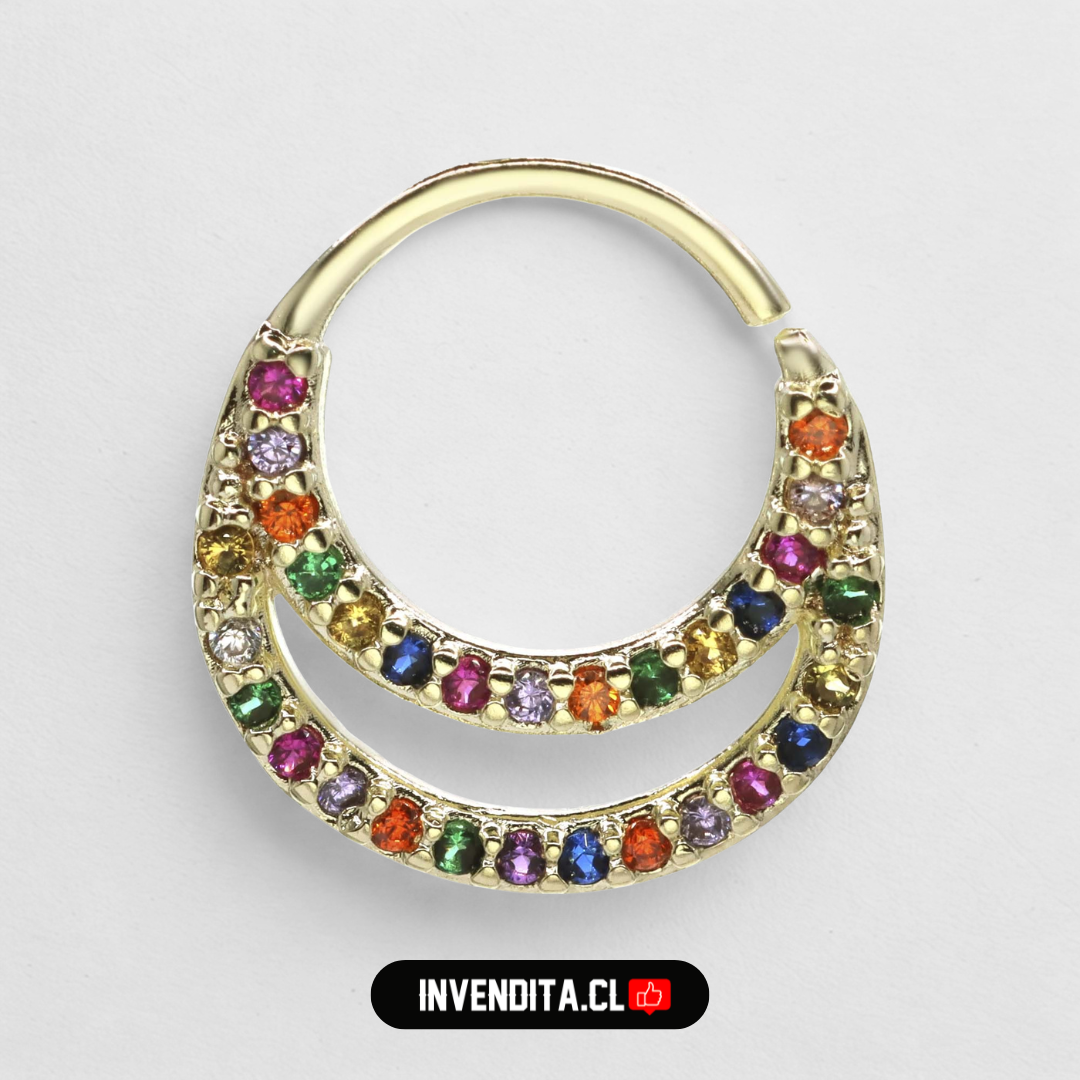 Aros enchapados en oro piercing septum con circones de colores
