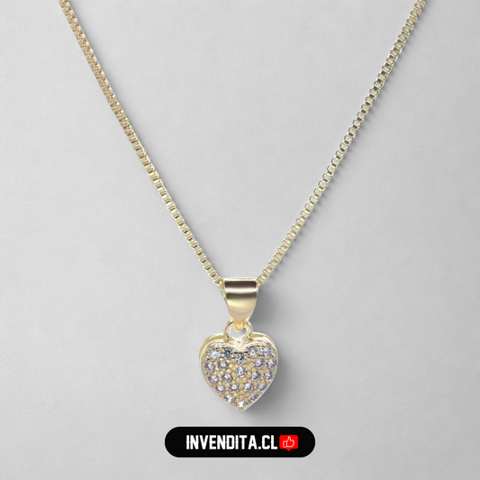 Collar enchapado en oro corazón con circones