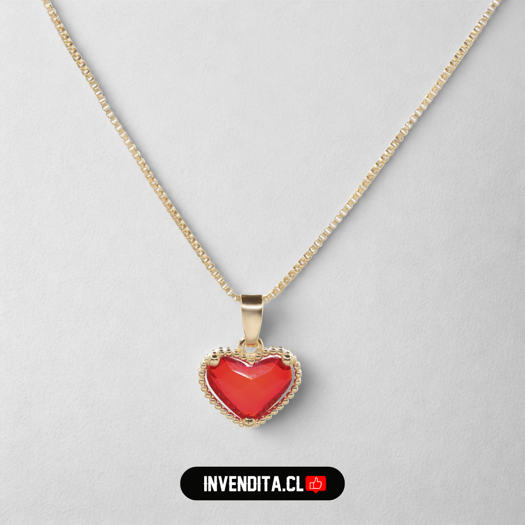 Collar enchapado en oro veneciana con dije corazón rojo