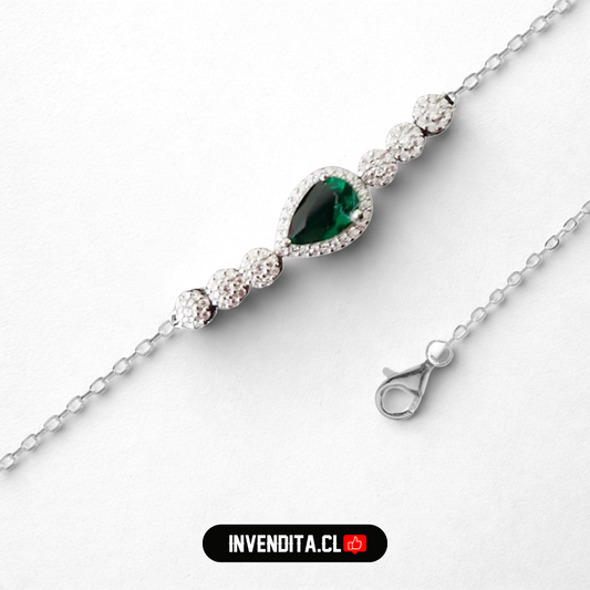Pulsera de plata 925 circones con gota color verde