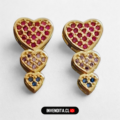 Aros enchapados en oro diseño corazones de colores