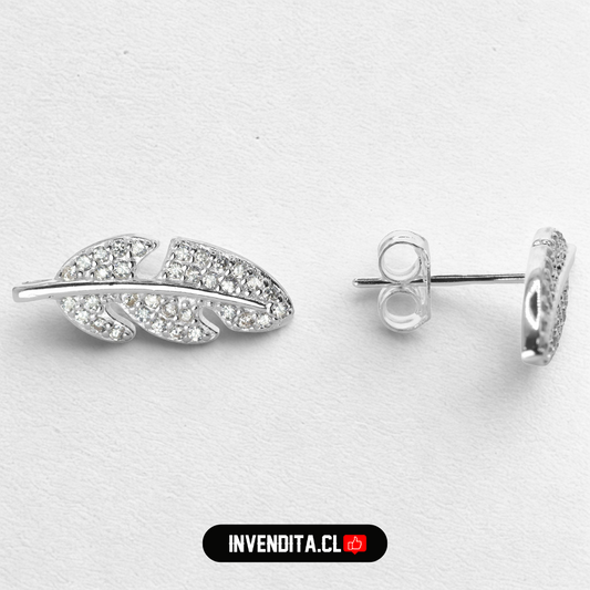 Aros de plata 925 diseño hoja con micro circones