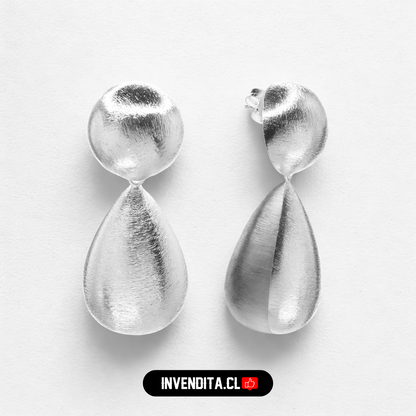 Aros enchapados en plata diseño placas circulares y de gotas satinadas