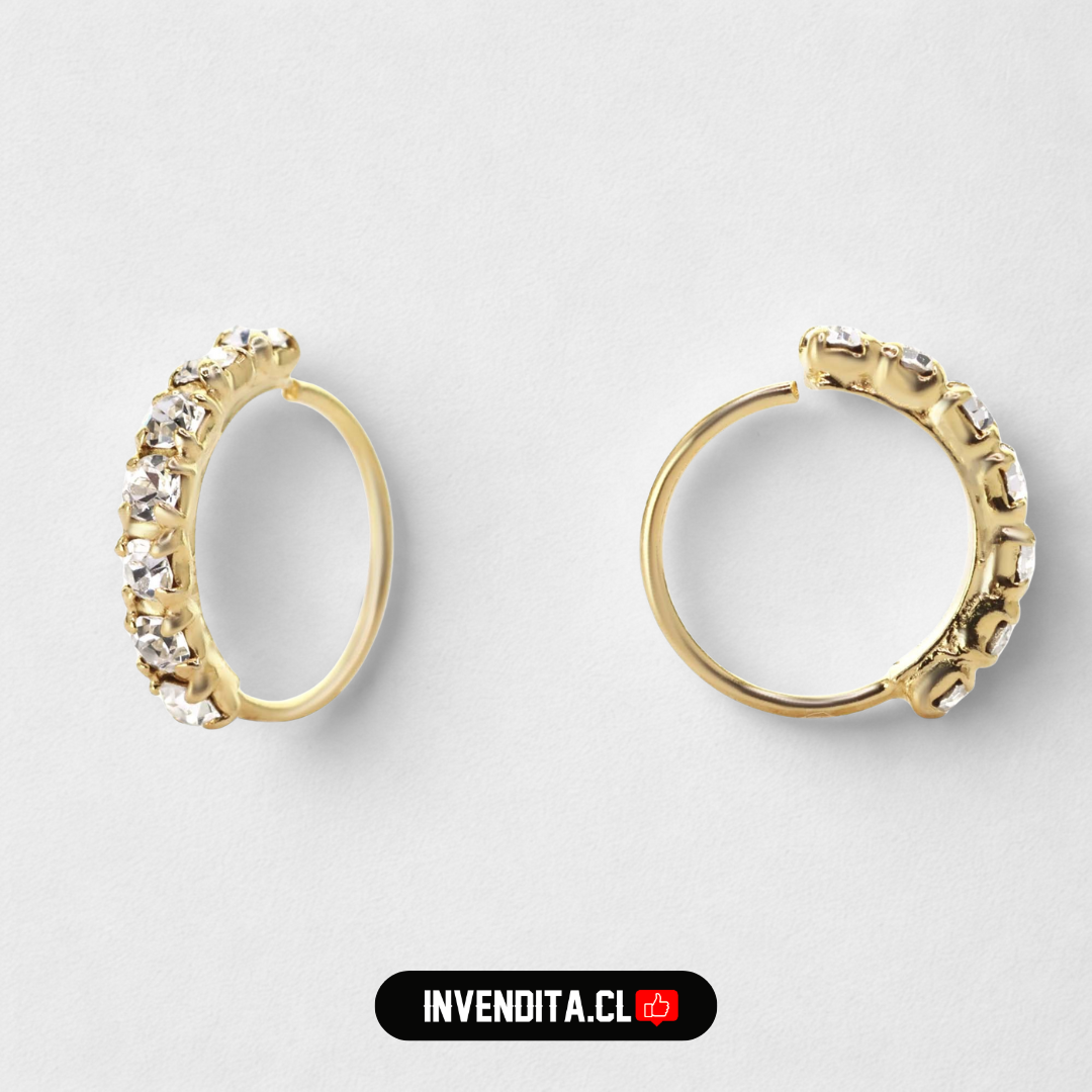 Aros de plata 925 piercing con circones bañados en oro