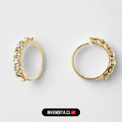 Aros de plata 925 piercing con circones bañados en oro