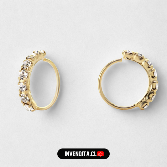 Aros de plata 925 piercing con circones bañados en oro