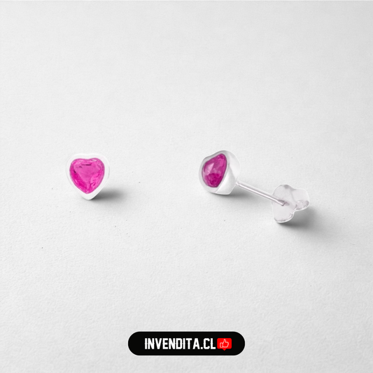 Aros de plata 925 circón corazón Rosa