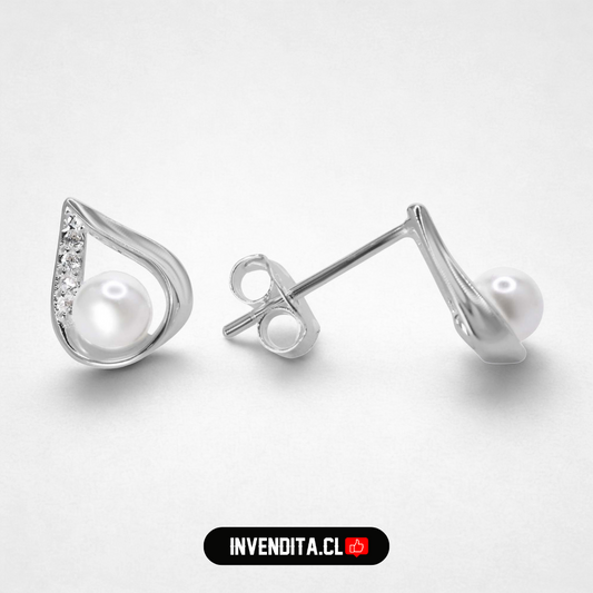 Aros de plata 925 figura gota con perla y circones
