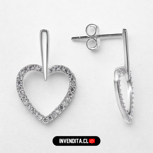 Aros de plata 925 diseño varita con figura de corazón