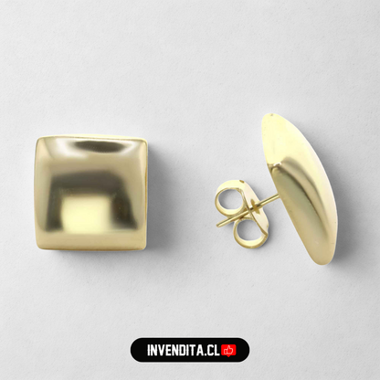 Aros enchapados en oro diseño cuadrado liso