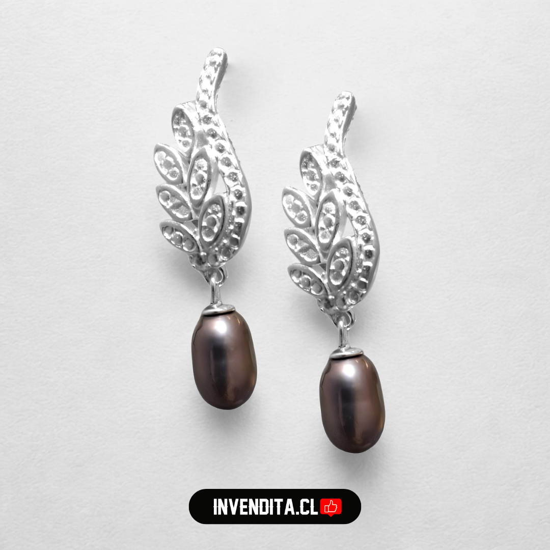 Aros de plata 925 ala con perla oscura