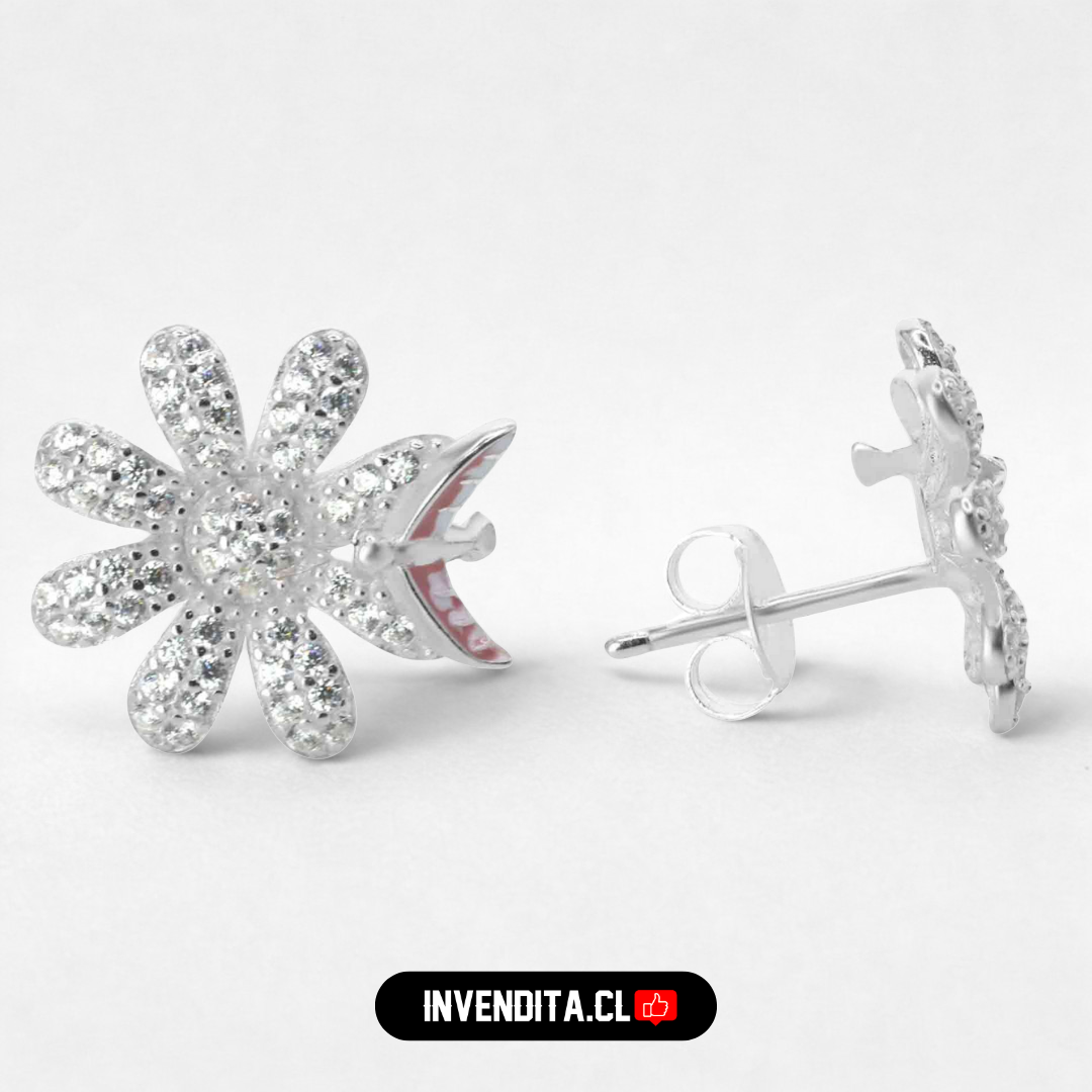 Aros de plata 925 margaritas con circones y mini golondrina