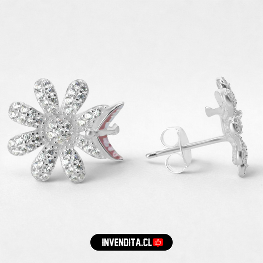 Aros de plata 925 margaritas con circones y mini golondrina