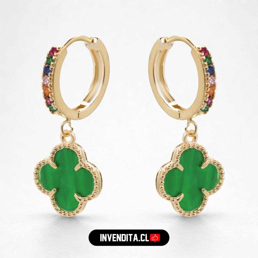Aros enchapados en oro argollas con placa flor verde