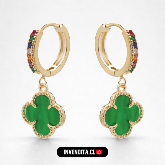 Aros enchapados en oro argollas con placa flor verde