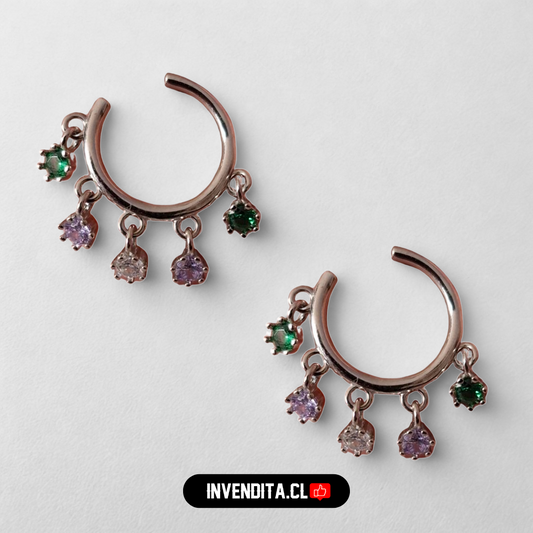 Aros de Plata 925 argolla con circones de colores colgantes
