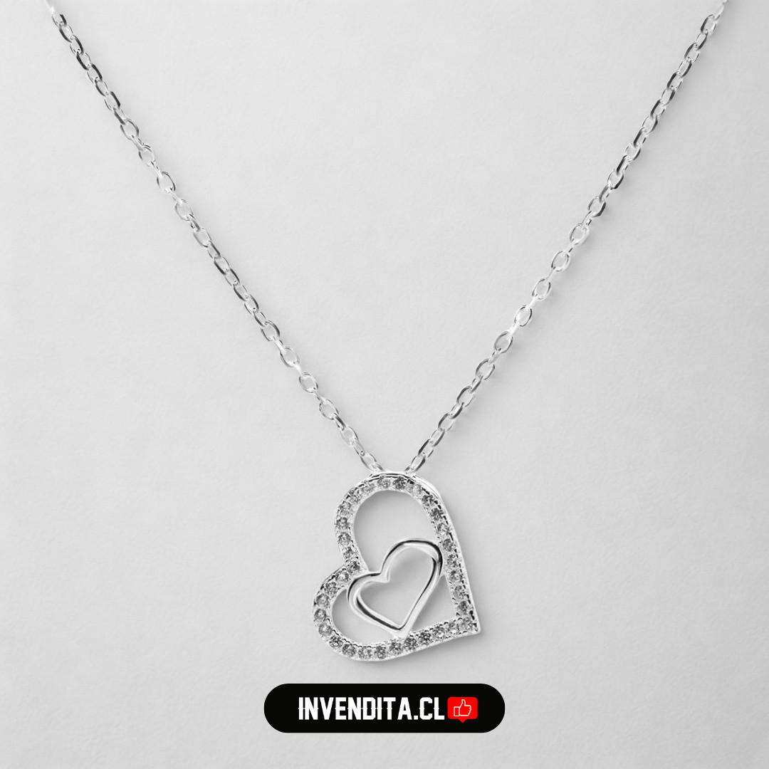 Collar de plata 925 doble corazón con circones