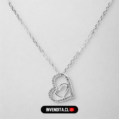 Collar de plata 925 doble corazón con circones