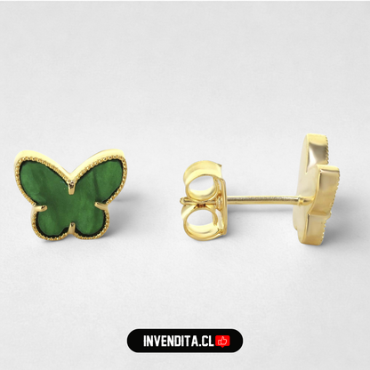 Aros enchapados en oro diseño mariposa placa verde