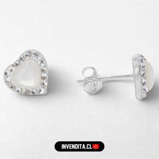 Aros de plata 925 corazón con perla y circones