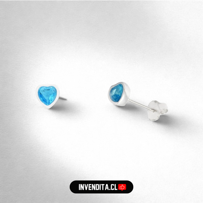 Aros de plata 925 circón corazón celeste