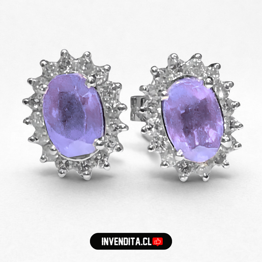 Aros de plata 925 estilo lady con circón lila