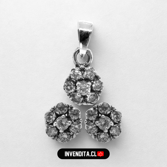 Conjunto de plata 925 trio de circones floreados