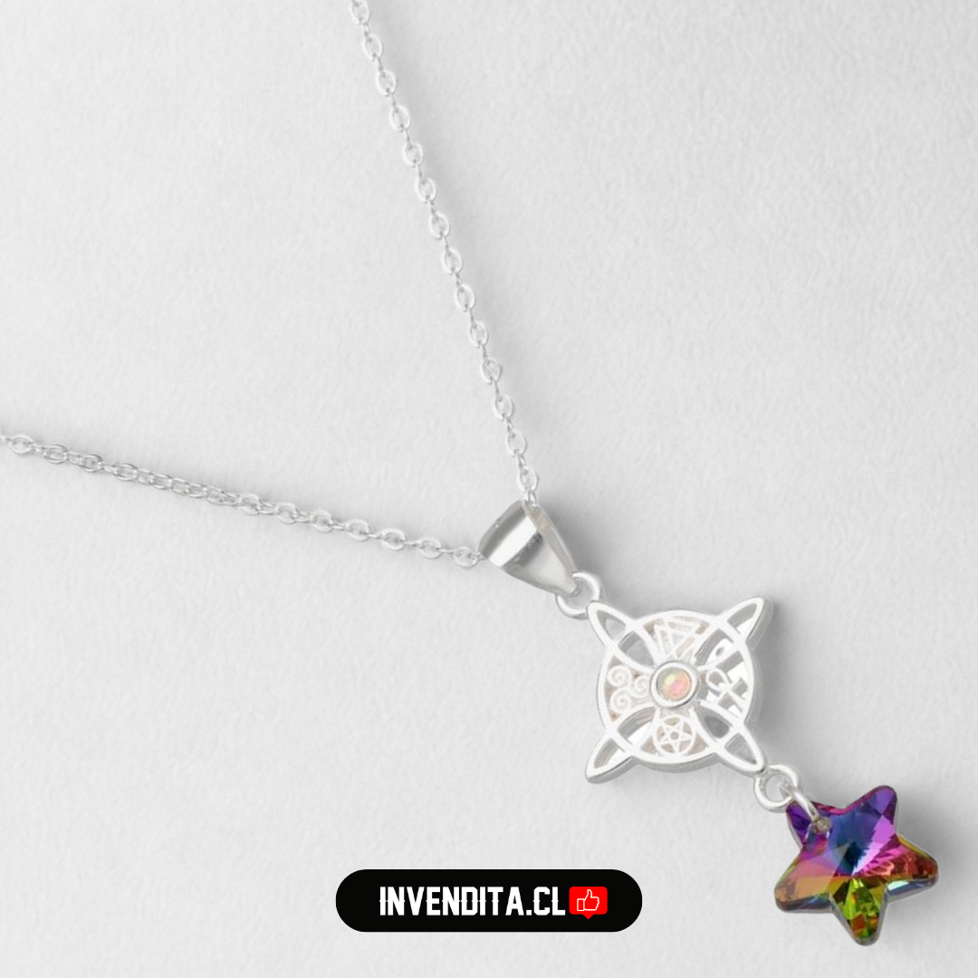 Collar de plata 925 nudo de brujas piedra luna estrella cristal hecho con Swarovski