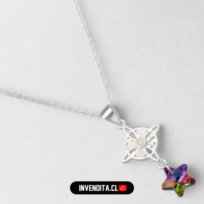 Collar de plata 925 nudo de brujas piedra luna estrella cristal hecho con Swarovski