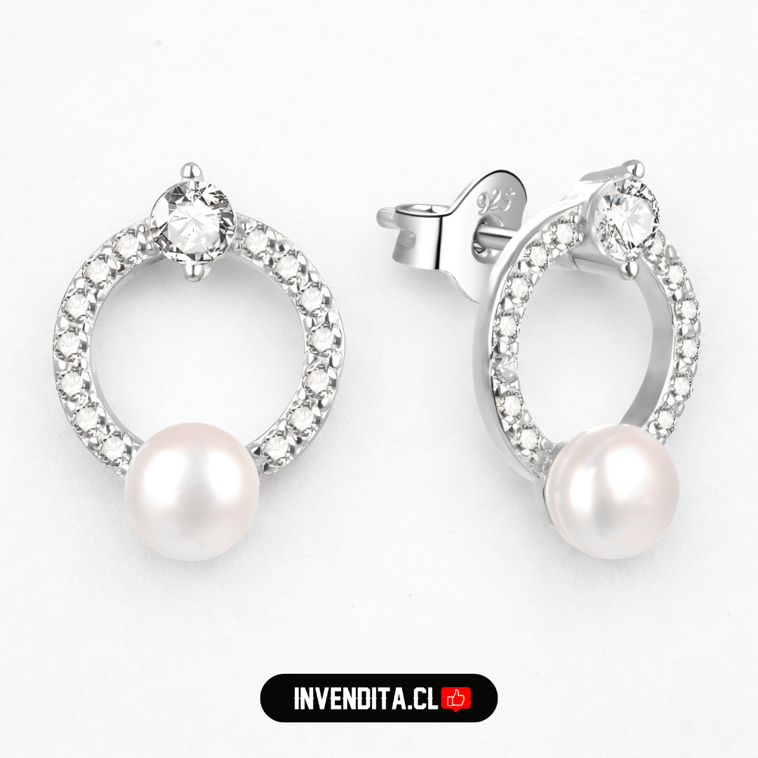 Aros de Plata 925 circulo con circones y perla