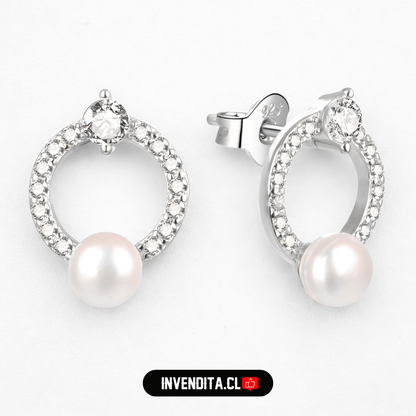Aros de Plata 925 circulo con circones y perla