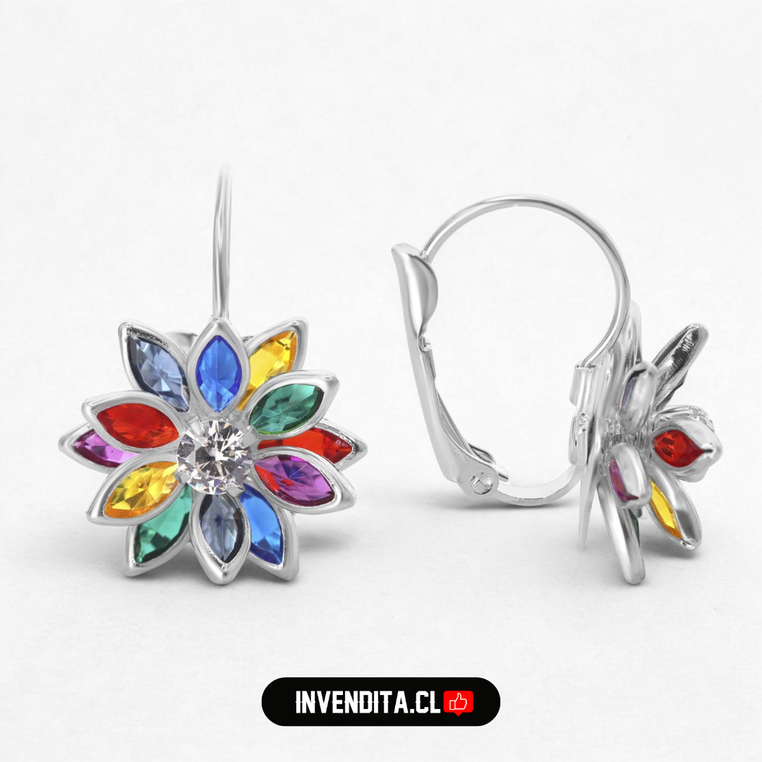 Aros enchapados en plata diseño flor de circones con gancho catalán