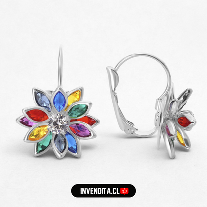 Aros enchapados en plata diseño flor de circones con gancho catalán