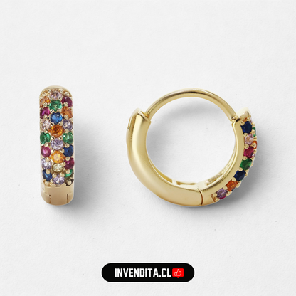 Aros enchapados en oro argollas con circones de colores