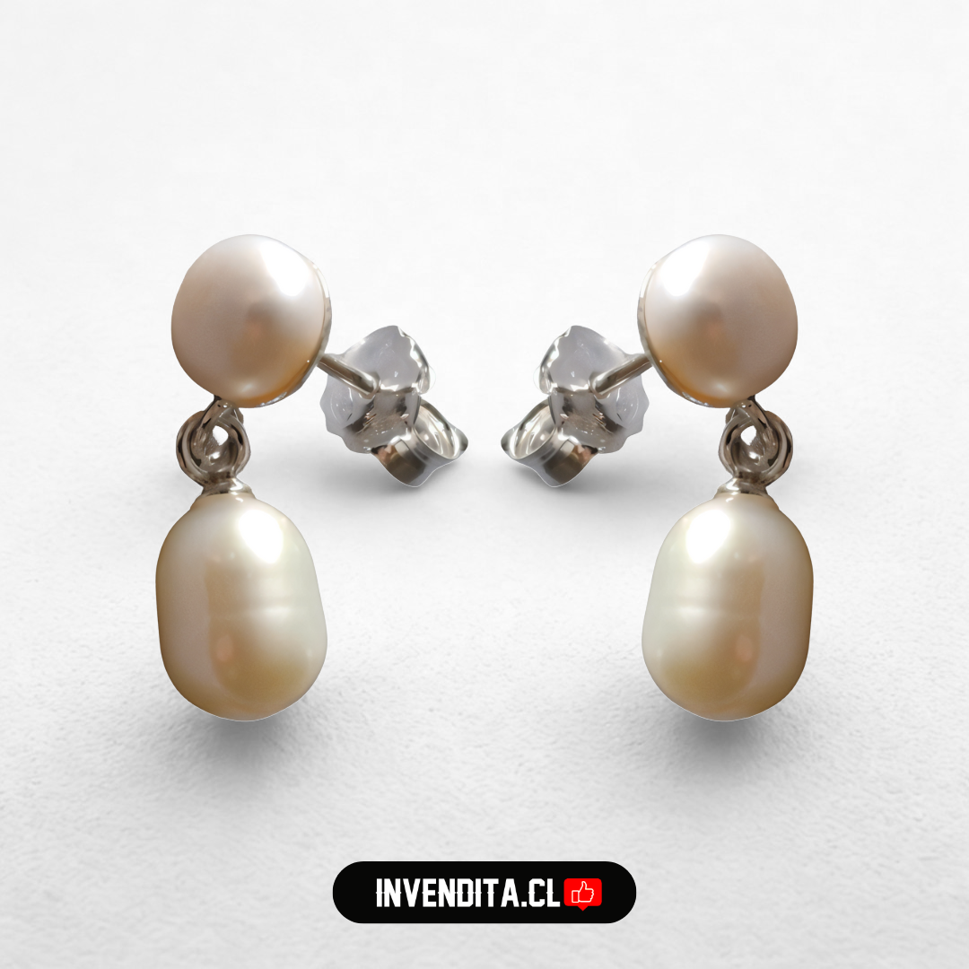 Aros de plata 925 estilo clásico con doble perlas de río
