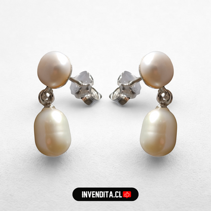 Aros de plata 925 estilo clásico con doble perlas de río