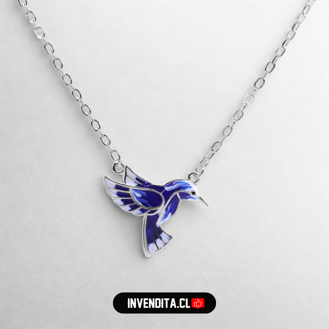 Collar de plata 925 colibrí azul eléctrico