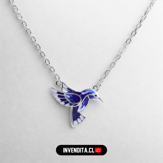 Collar de plata 925 colibrí azul eléctrico
