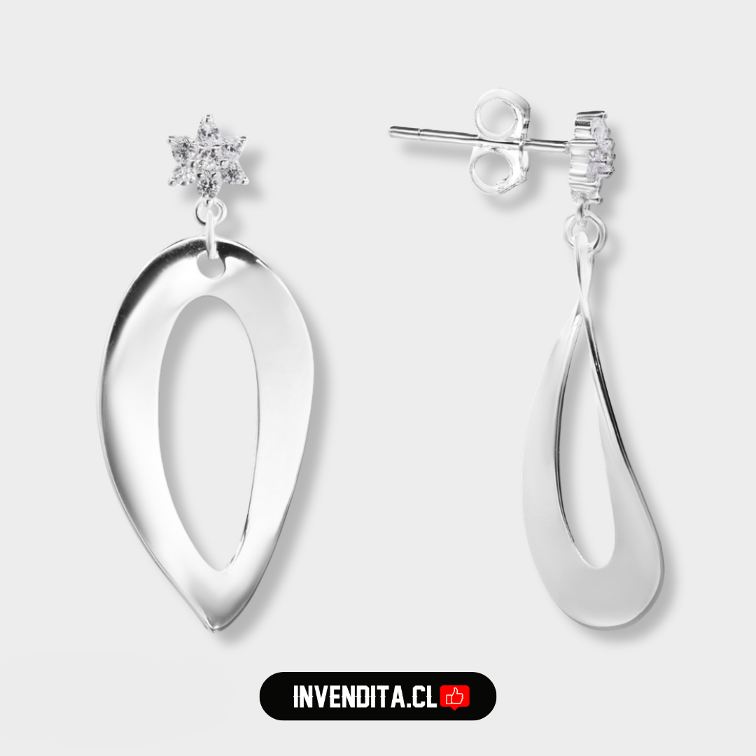 Aros de plata 925 pequeña flor de circón con ovalo irregular