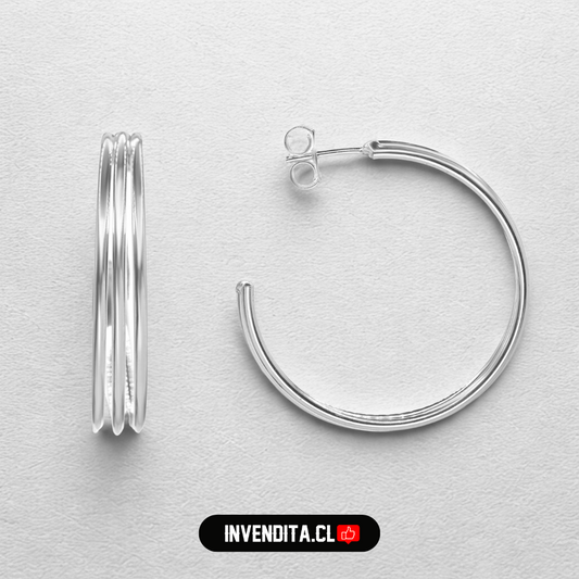 Aros enchapados en plata diseño argollas triple banda lisa