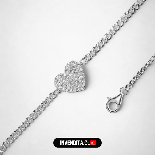 Pulsera de plata 925 placa corazón con circones